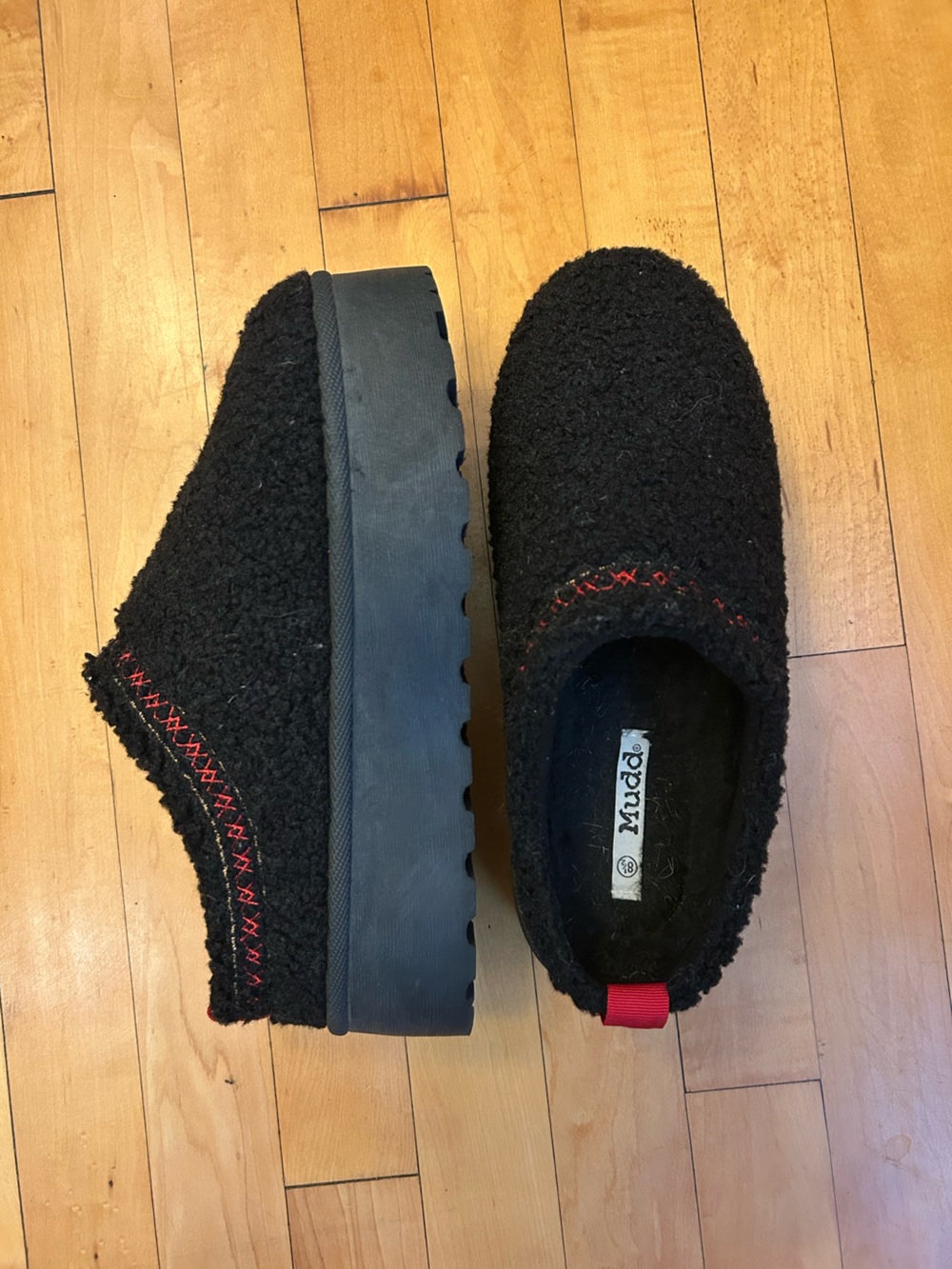 Mudd Black Slip-On Platform Shoes with Red Stitching